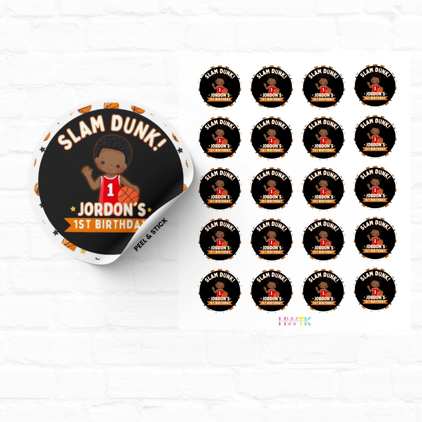 Basketball Birthday Slam Dunk 2" Personalized Round Stickers