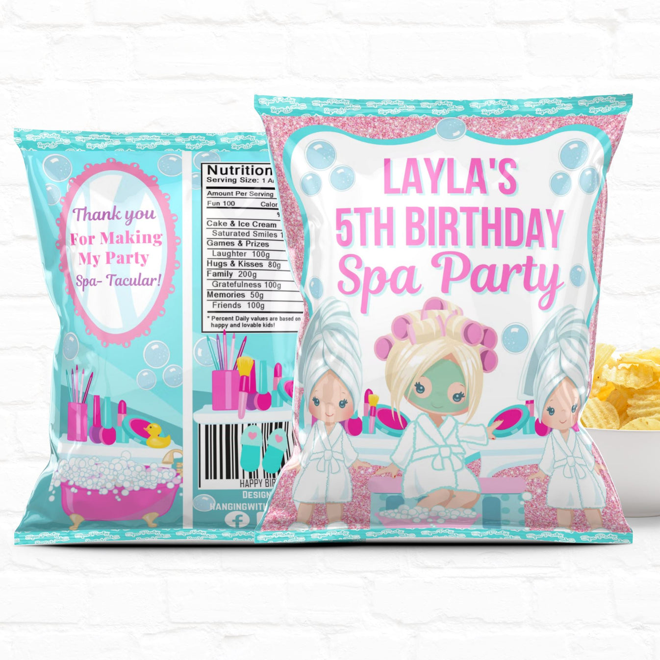 Spa Party Turquoise Custom Party Favor Treat Bags|Chip Bags