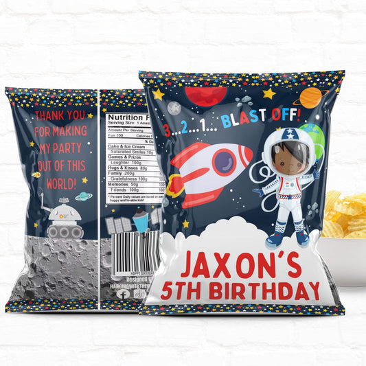 Blast Off! Space Birthday Personalized Party Favor Treat Bags|Chip Bags|Boy 01