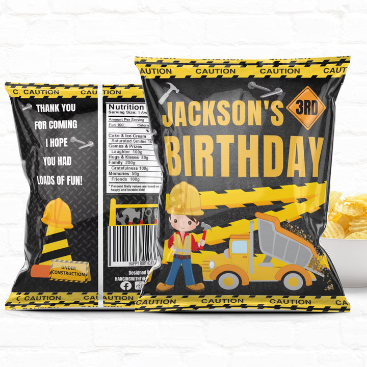 Construction Birthday Custom Party Favor Treat Bags|Chip Bags|Boys