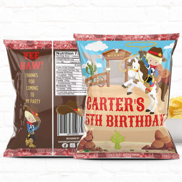 Cowboy Birthday Custom Party Favor Treat Bags|Chip Bags