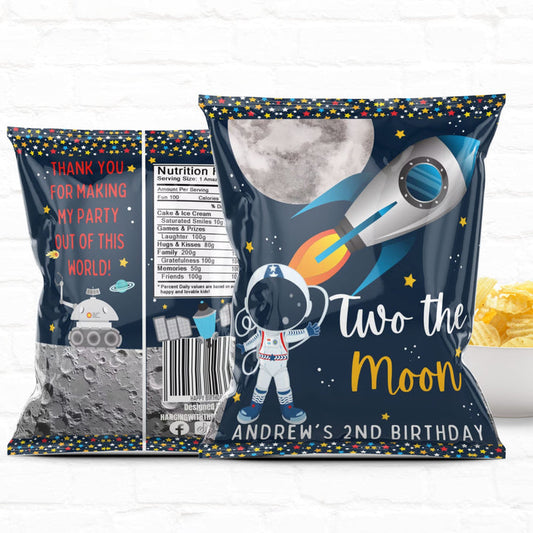 Two the Moon Space Birthday Personalized Party Favor Treat Bags|Chip Bags