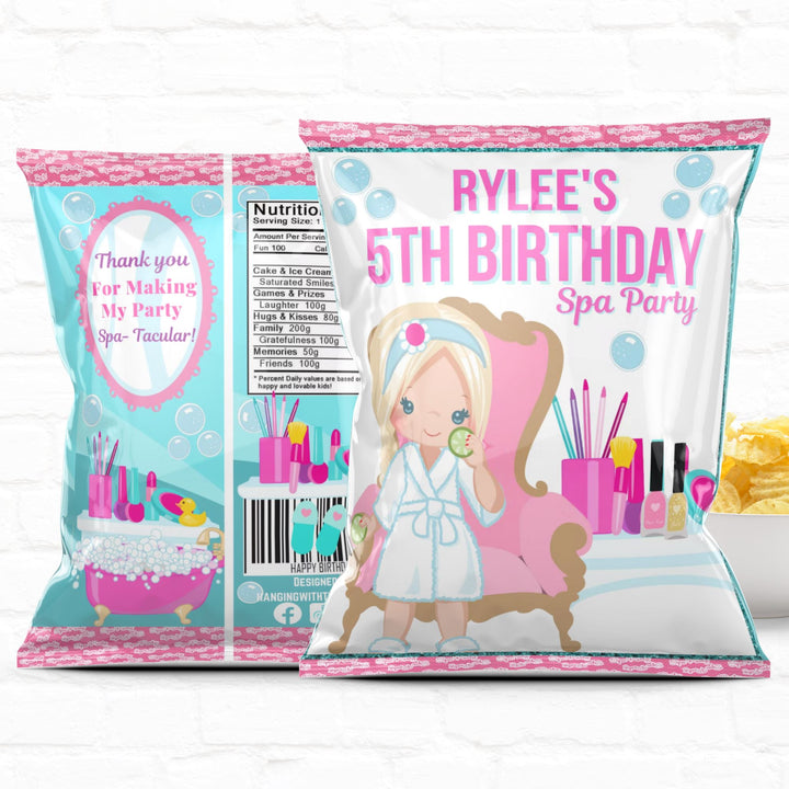 Spa Party Custom Party Favor Treat Bags|Chip Bags|Girl 04
