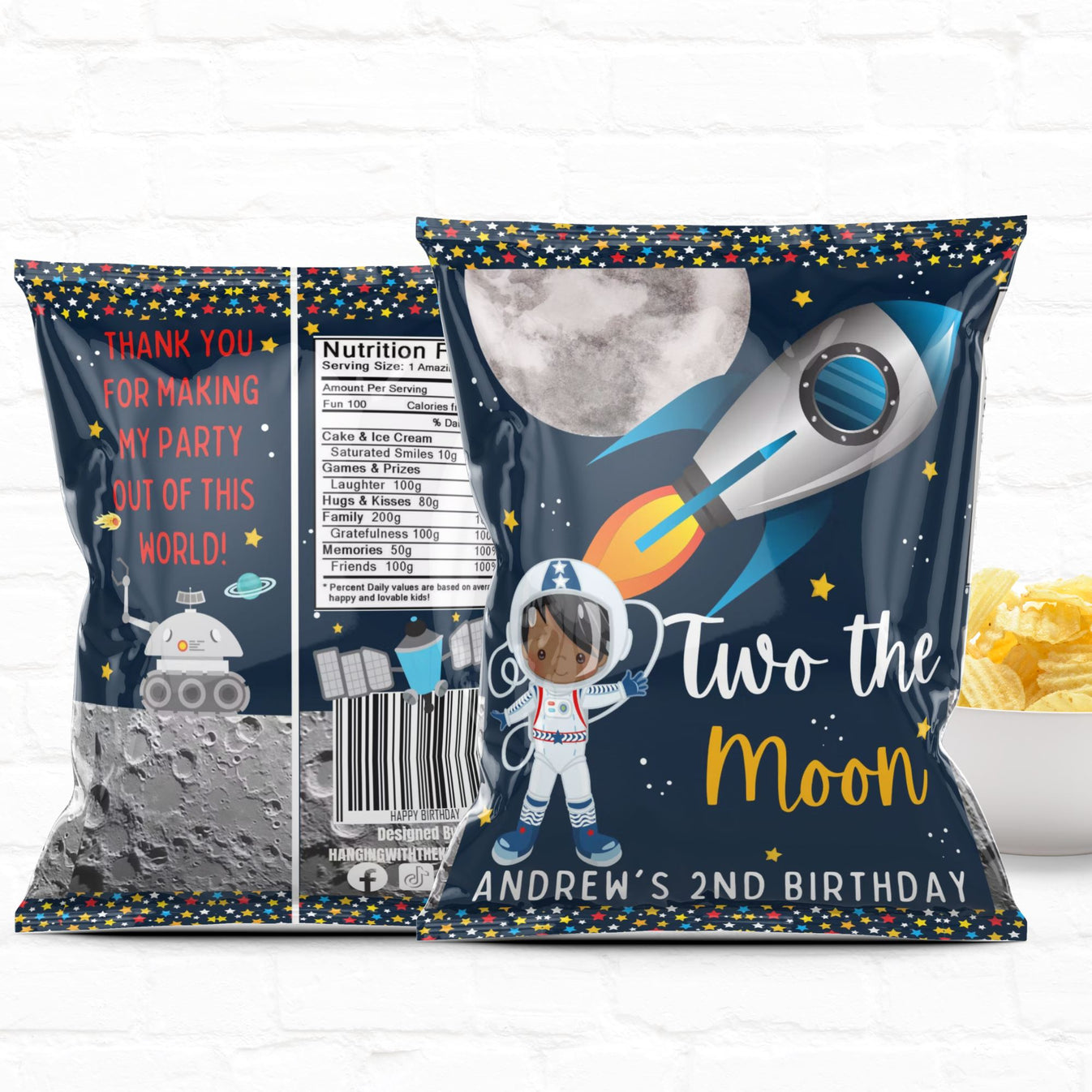 Two the Moon Space Birthday Personalized Party Favor Treat Bags|Chip Bags 01