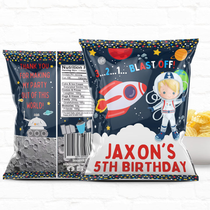 Blast Off! Space Birthday Personalized Party Favor Treat Bags|Chip Bags|Boy 01
