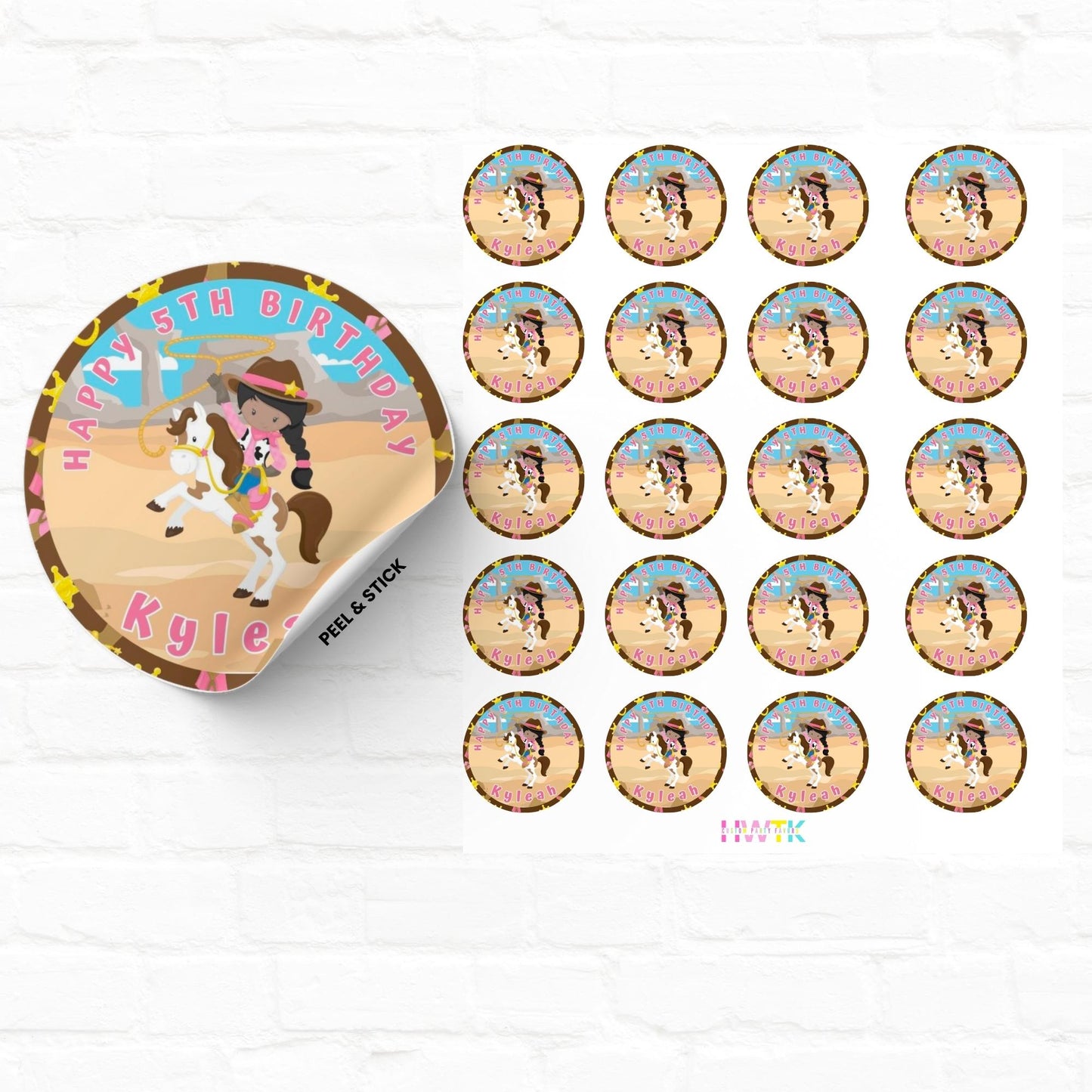 Cowgirl Birthday Party 2" Personalized Round Stickers