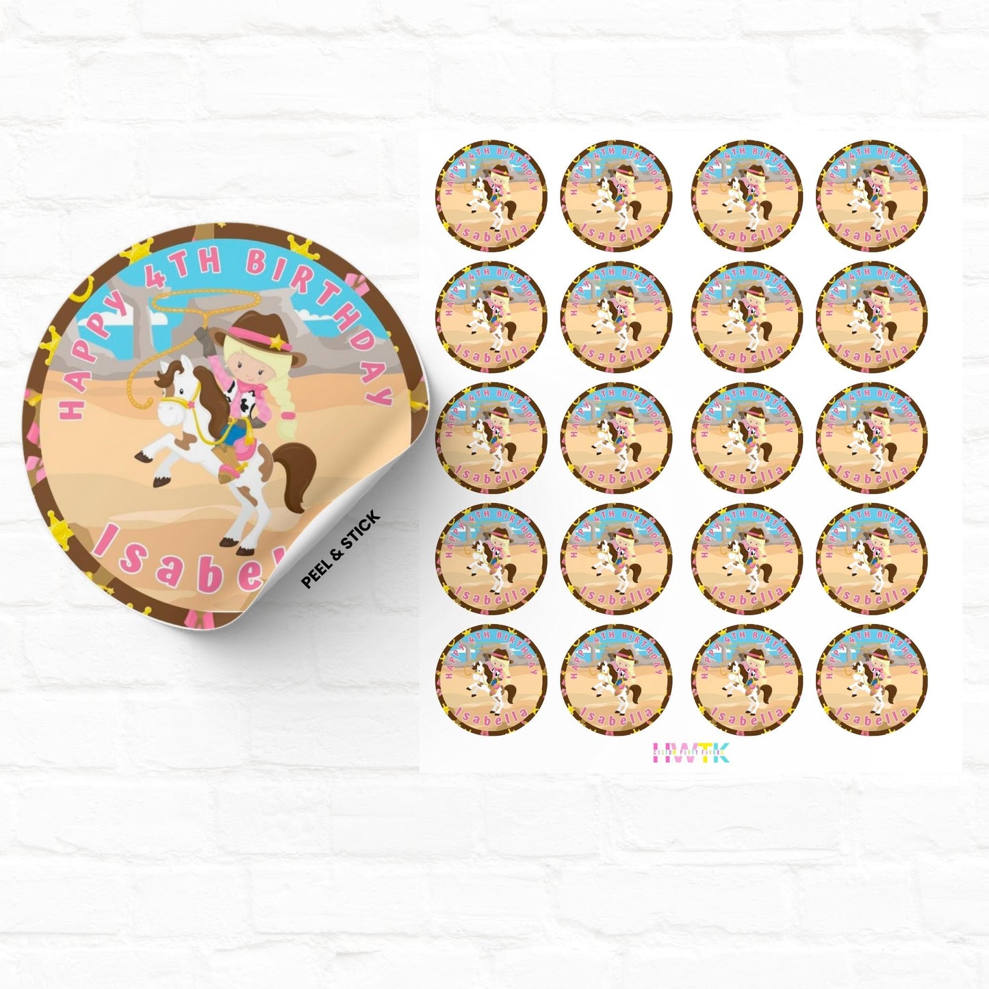 Cowgirl Birthday Party 2" Personalized Round Stickers