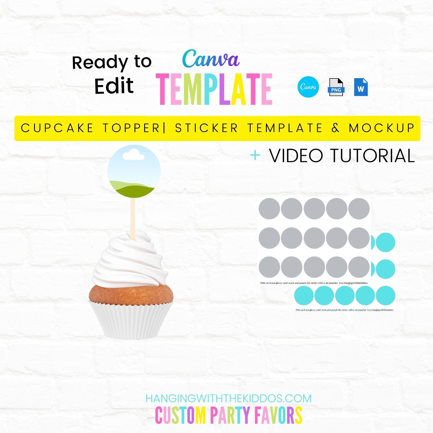 Cupcake Topper Template| 2 inch Round Stickers