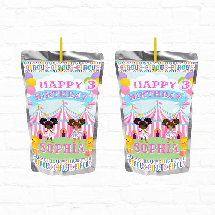 Pastel Carnival Circus Birthday Personalized Juice Pouch Labels