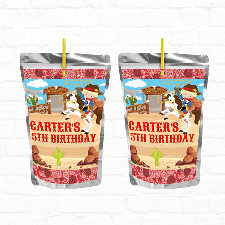 Cowboy Birthday Personalized Juice Pouch Labels