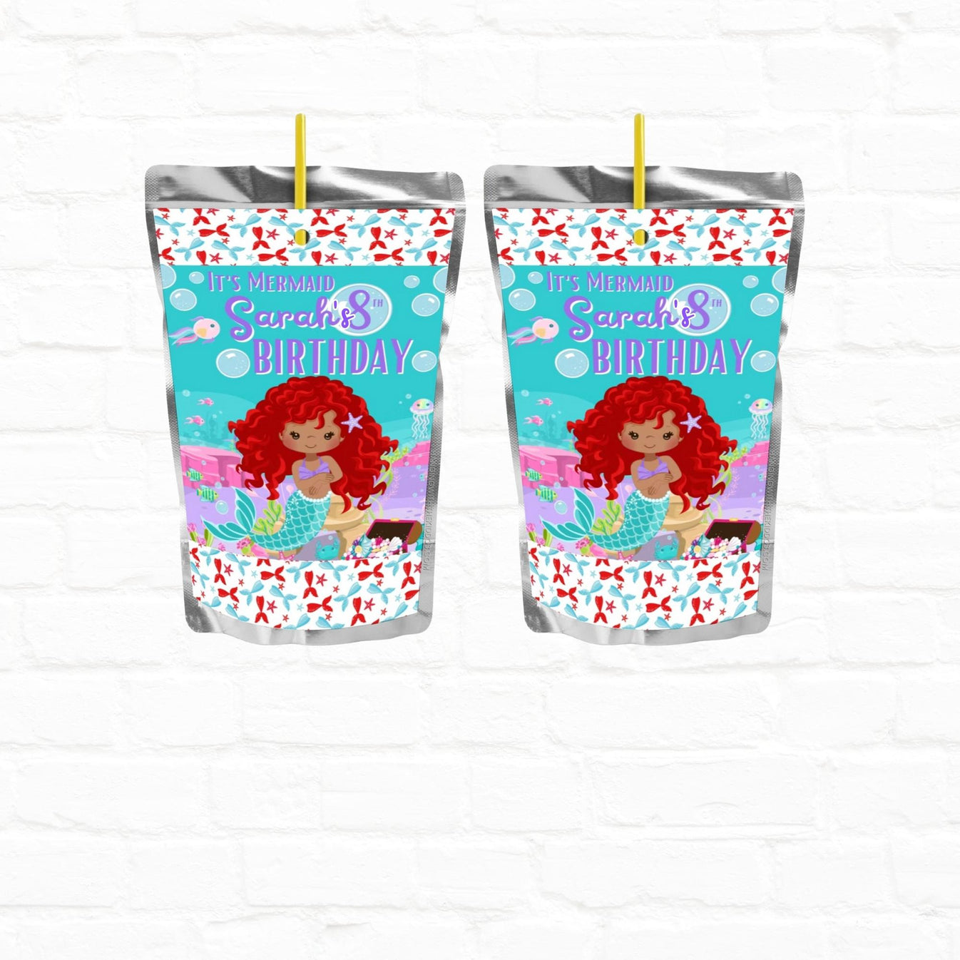 Little Mermaid Birthday Personalized Juice Pouch Labels