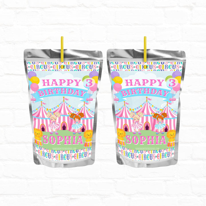 Pastel Carnival Circus Birthday Personalized Juice Pouch Labels|02