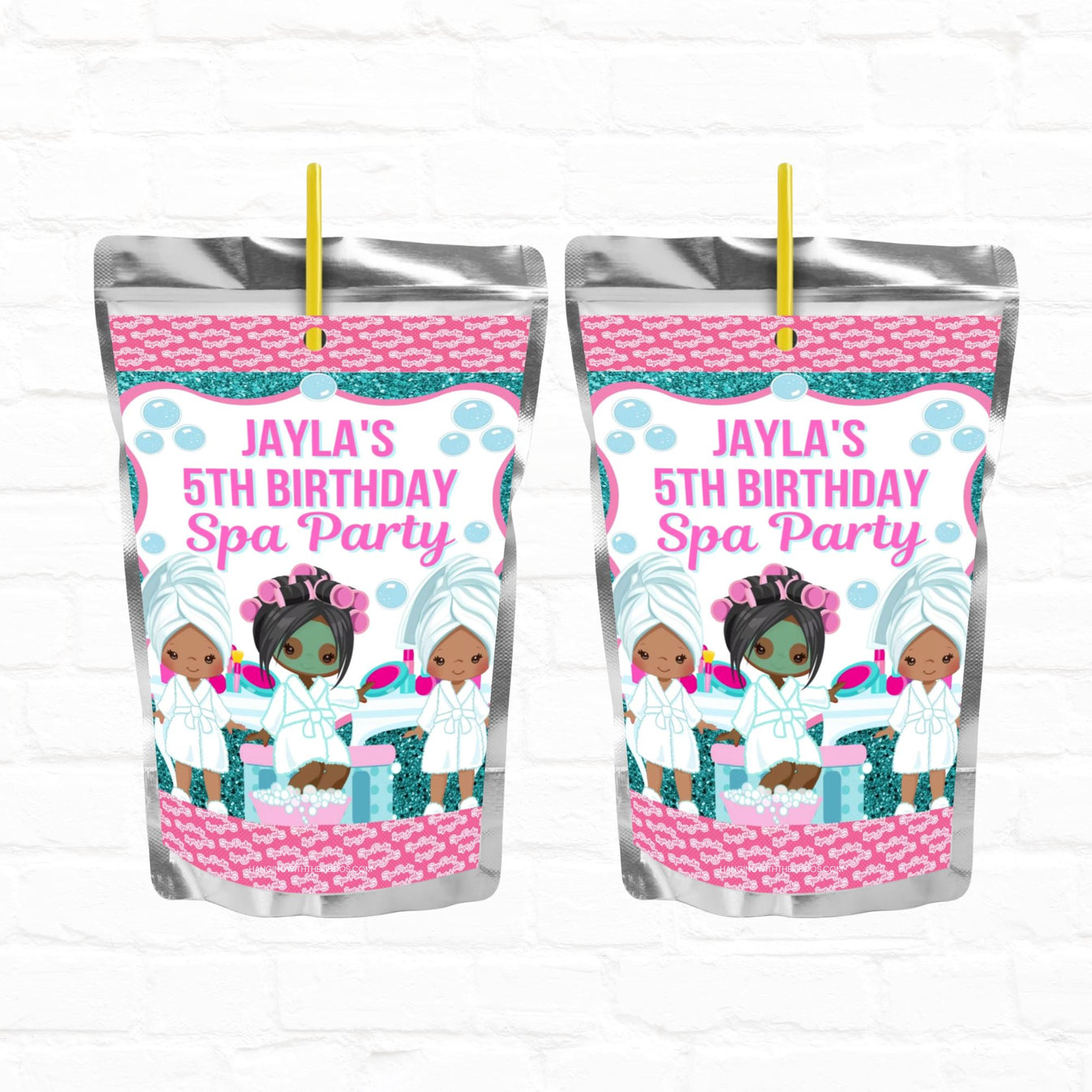 Girls Spa Party Birthday Personalized Juice Pouch Labels