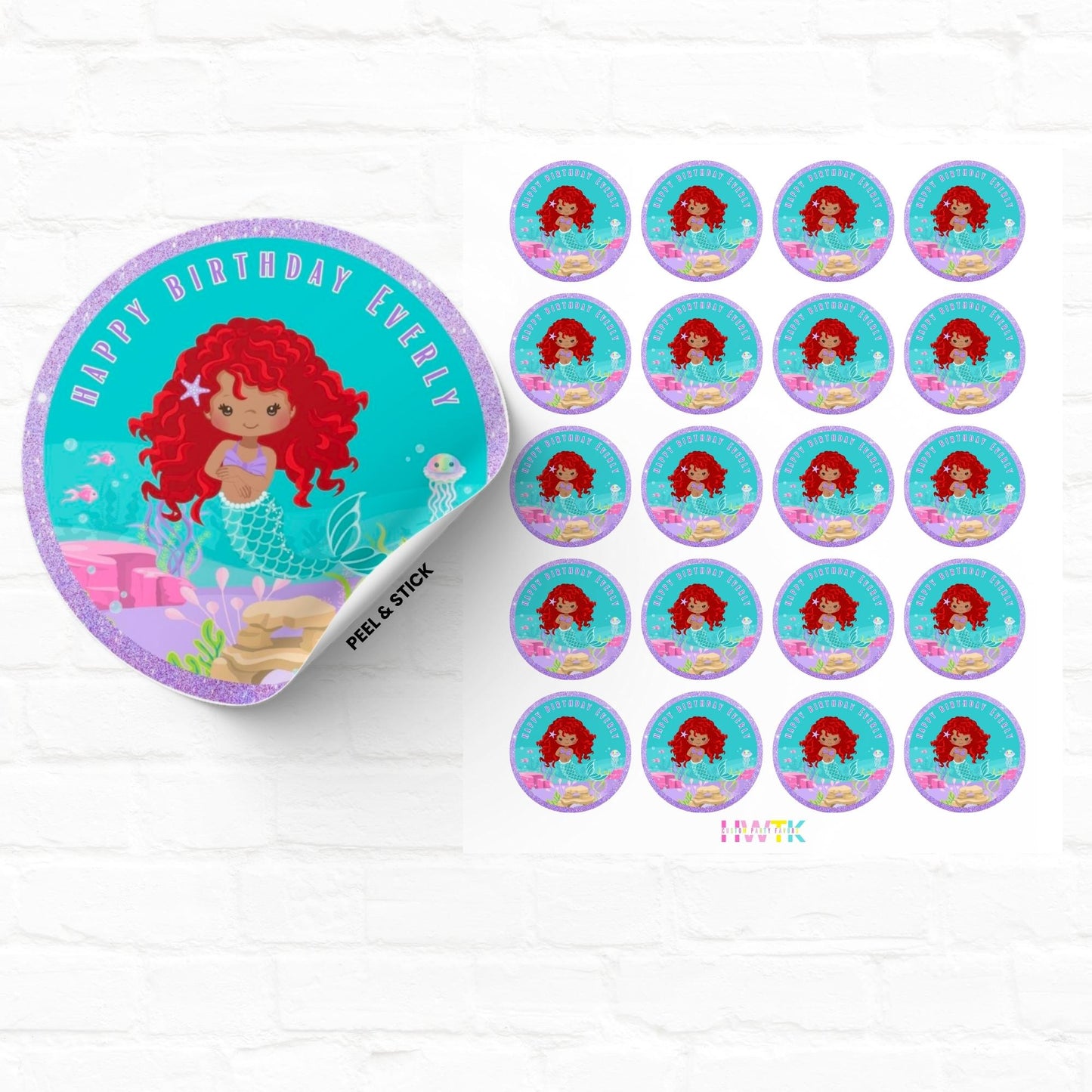 Little Mermaid Party 2" Personalized Round Stickers