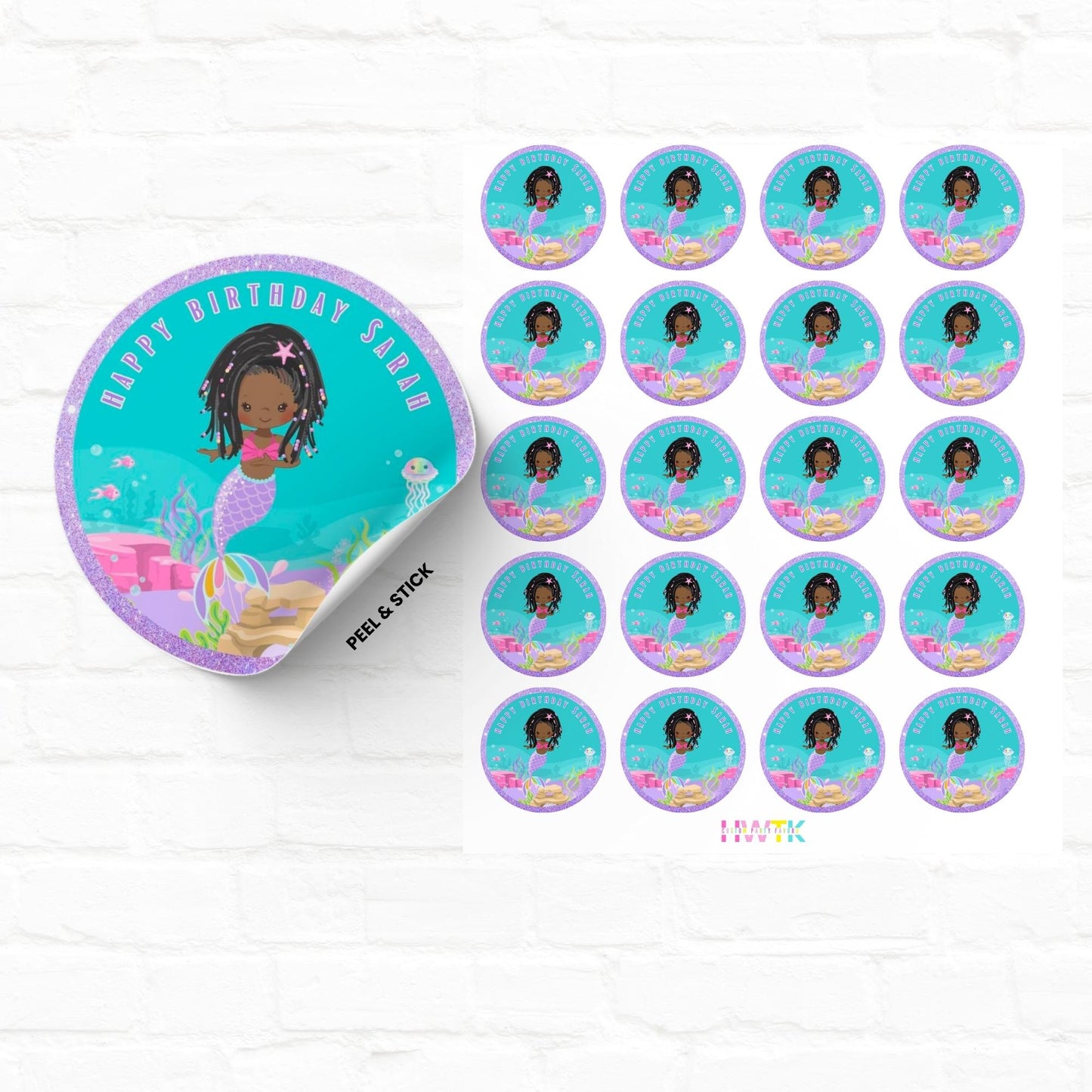 Little Mermaid Party 2" Personalized Round Stickers|02