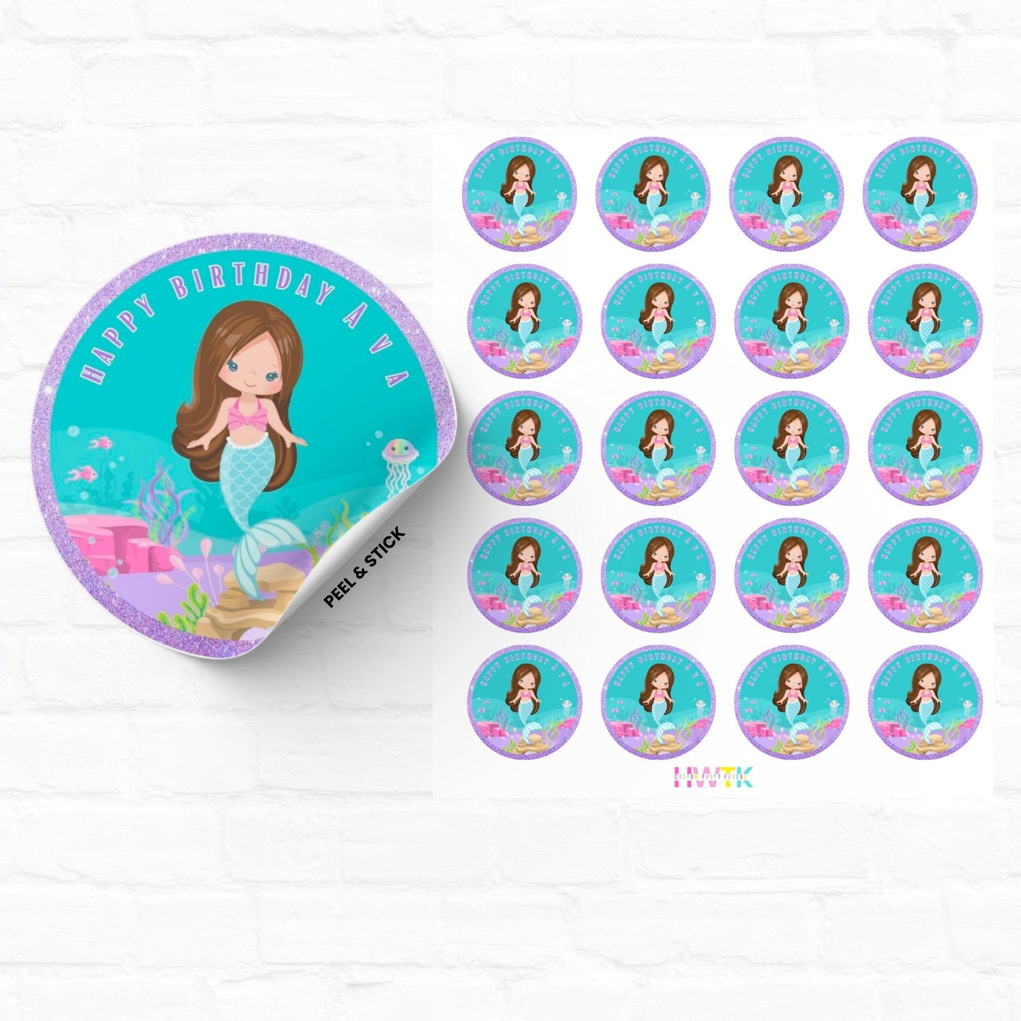 Little Mermaid Party 2" Personalized Round Stickers|04