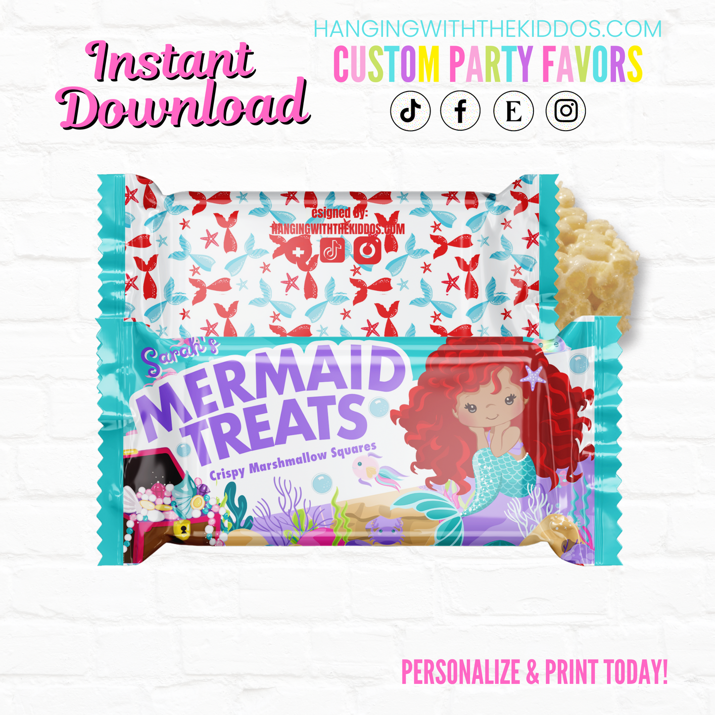 Instant Download:Little Mermaid Personalized Rice Krispy Wrappers