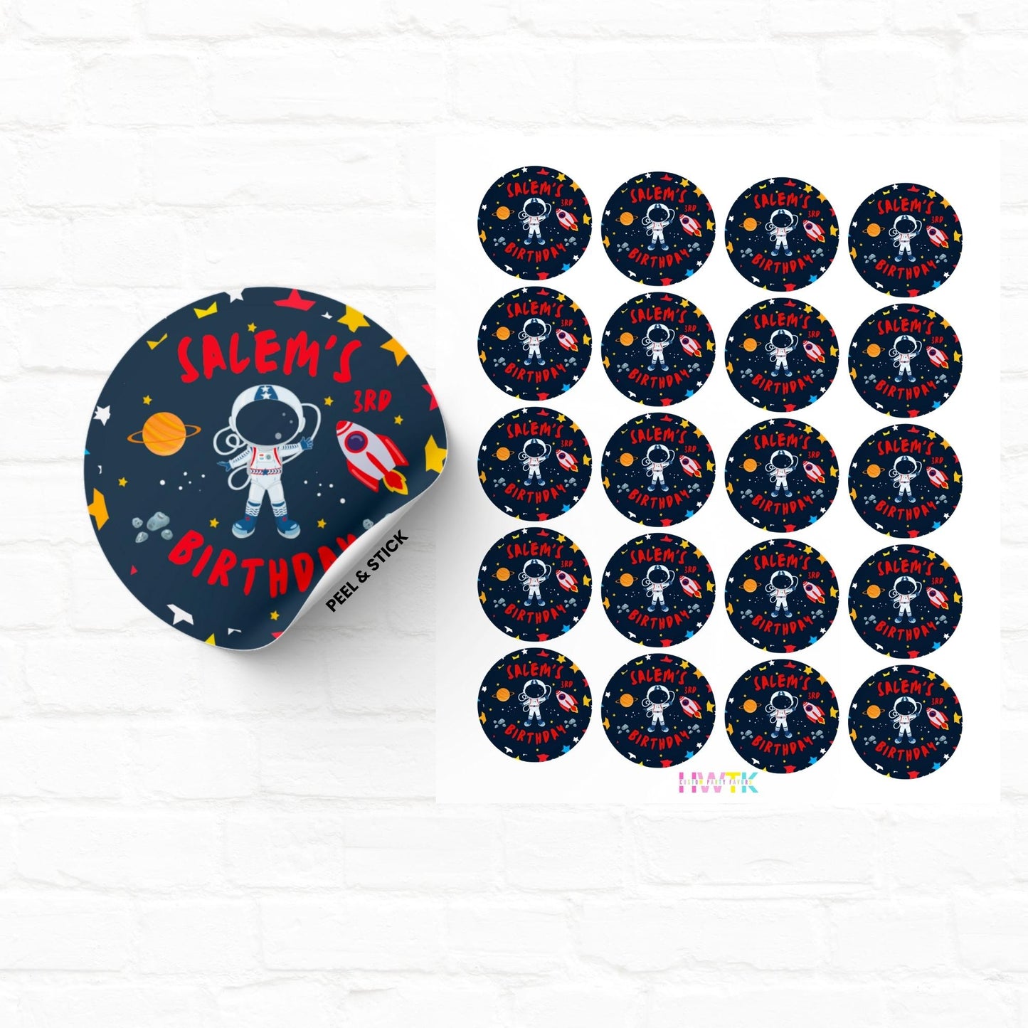 Space Birthday Astronaut 2" Personalized Round Stickers