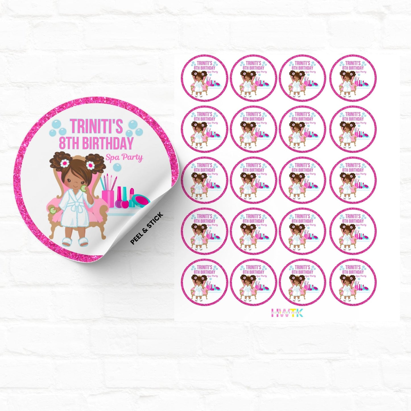 Girls Spa Party  2" Personalized Round Stickers|01