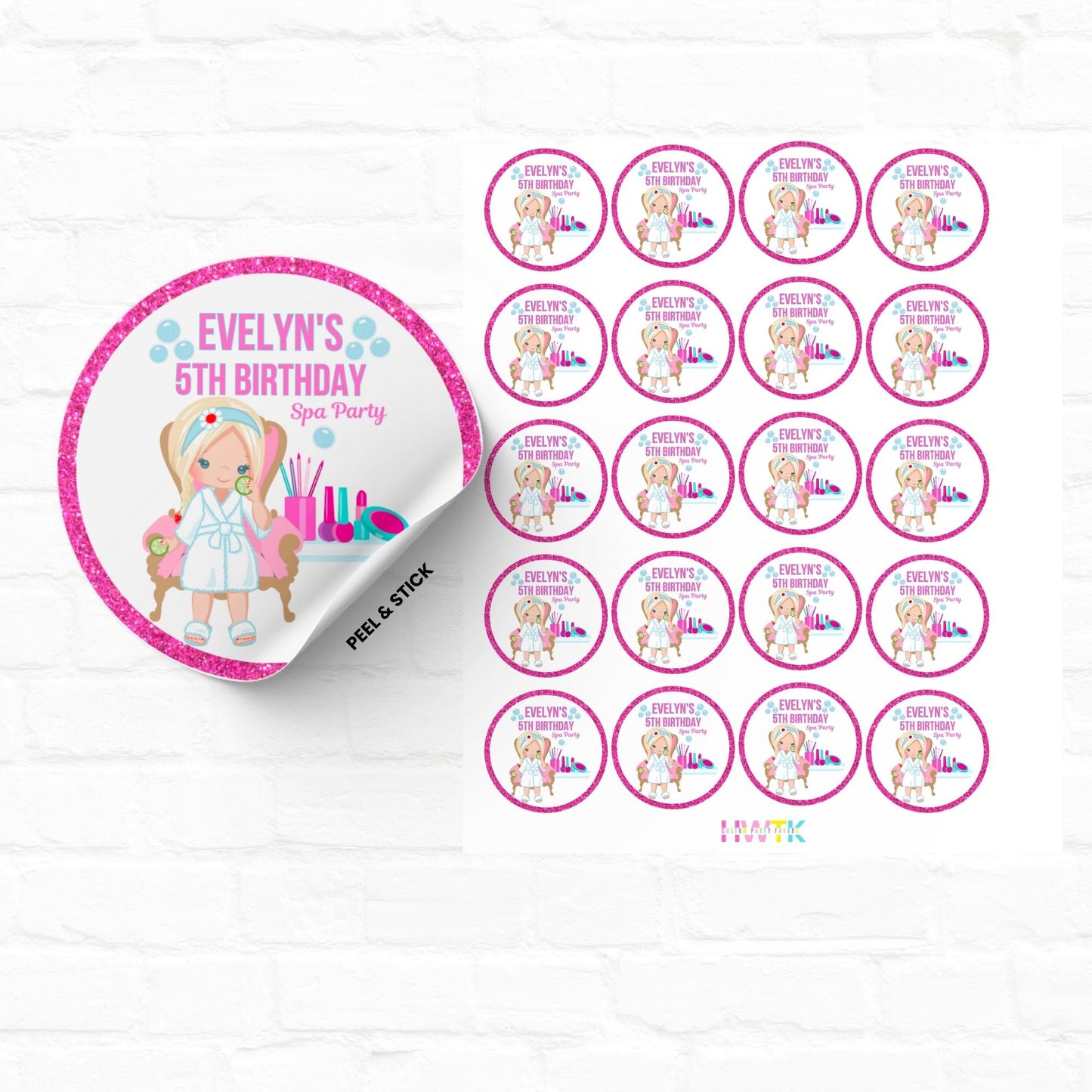 Girls Spa Party  2" Personalized Round Stickers|02