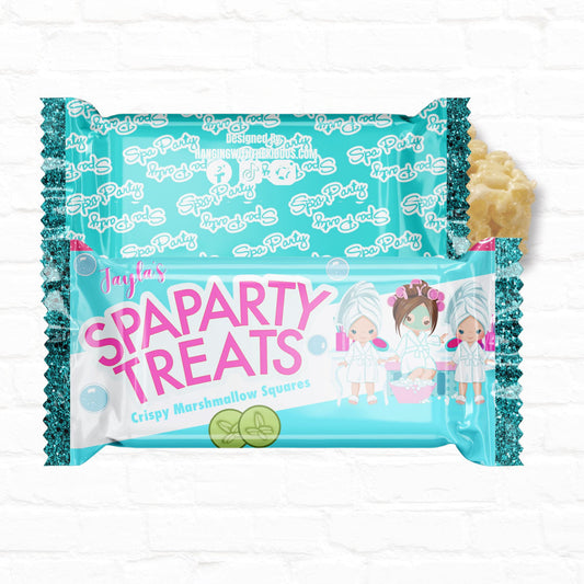 Girls Spa Party Turquoise  Personalized Rice Krispy Treats Custom Party Favors