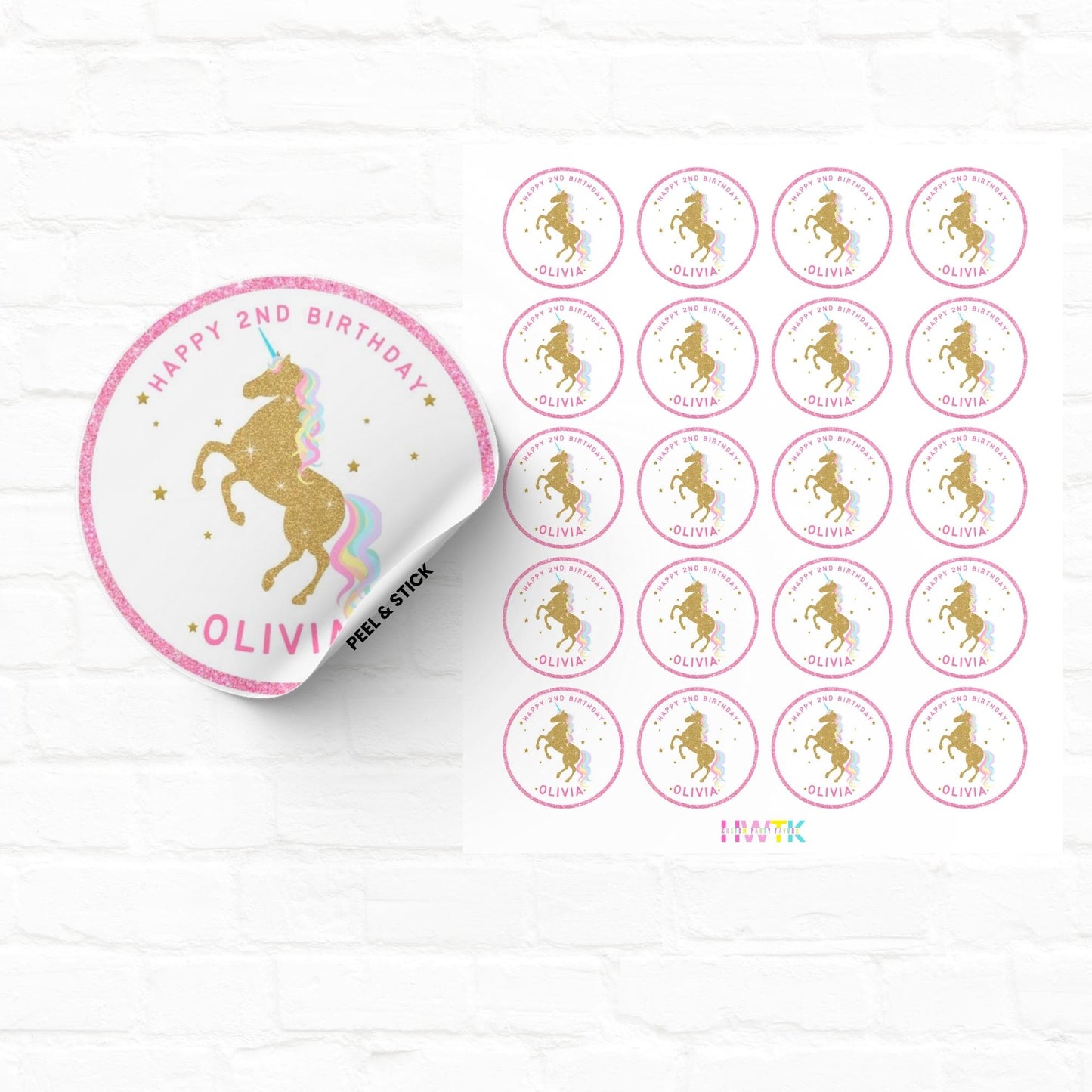 Unicorn Party  2" Personalized Round Stickers