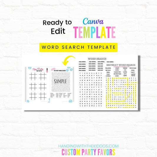 Word Search Template Puzzle Editable Canva Template