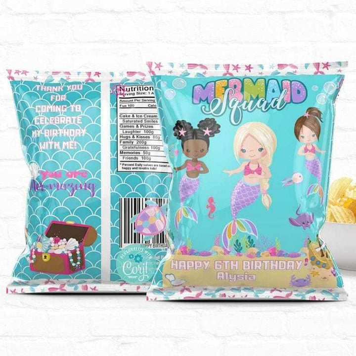 Little Mermaid Squad Personalized Party Favor Treat Bags|Chip Bags