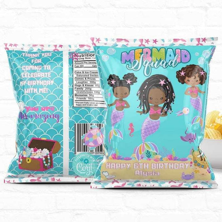 Little Mermaid Squad Personalized Party Favor Treat Bags|Chip Bags