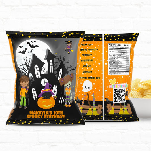 Instant Download|Spooky Birthday Custom Chip Bags|Halloween Birthday Party Two Spooky Birthday