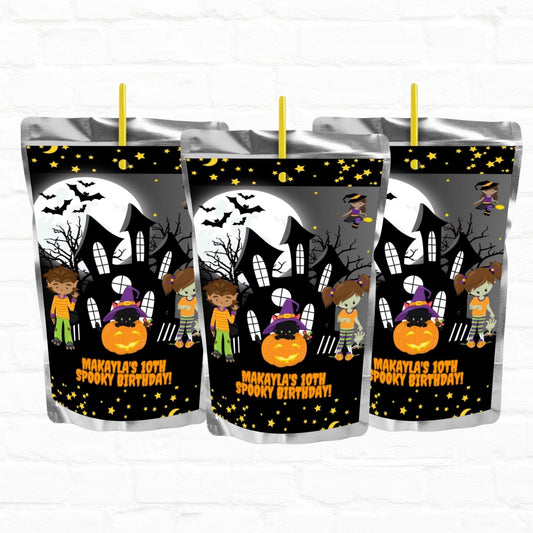 Instant Download|Spooky Birthday Custom Juice Pouches Labels |Halloween Birthday Party Two Spooky Birthday
