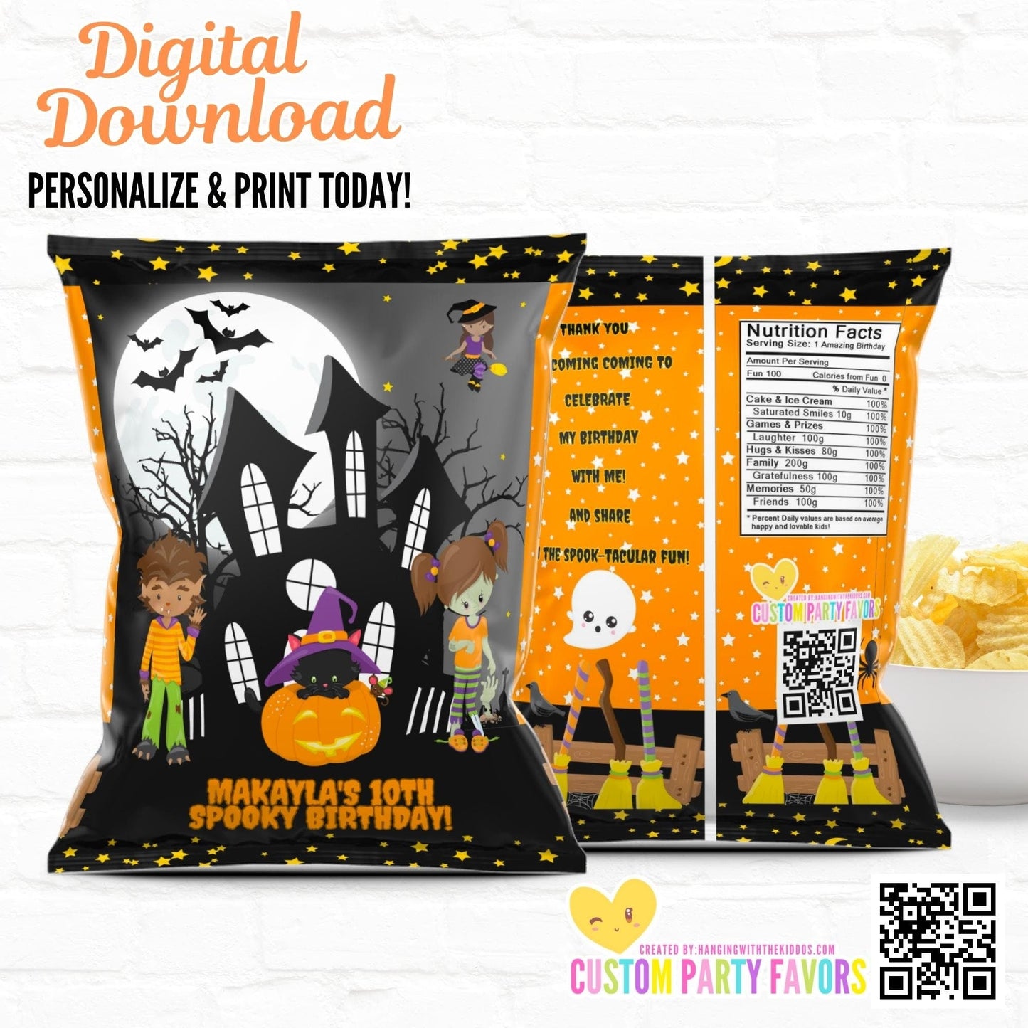 Spooky Birthday Custom Chip Bags|Halloween Birthday Party Two Spooky Birthday