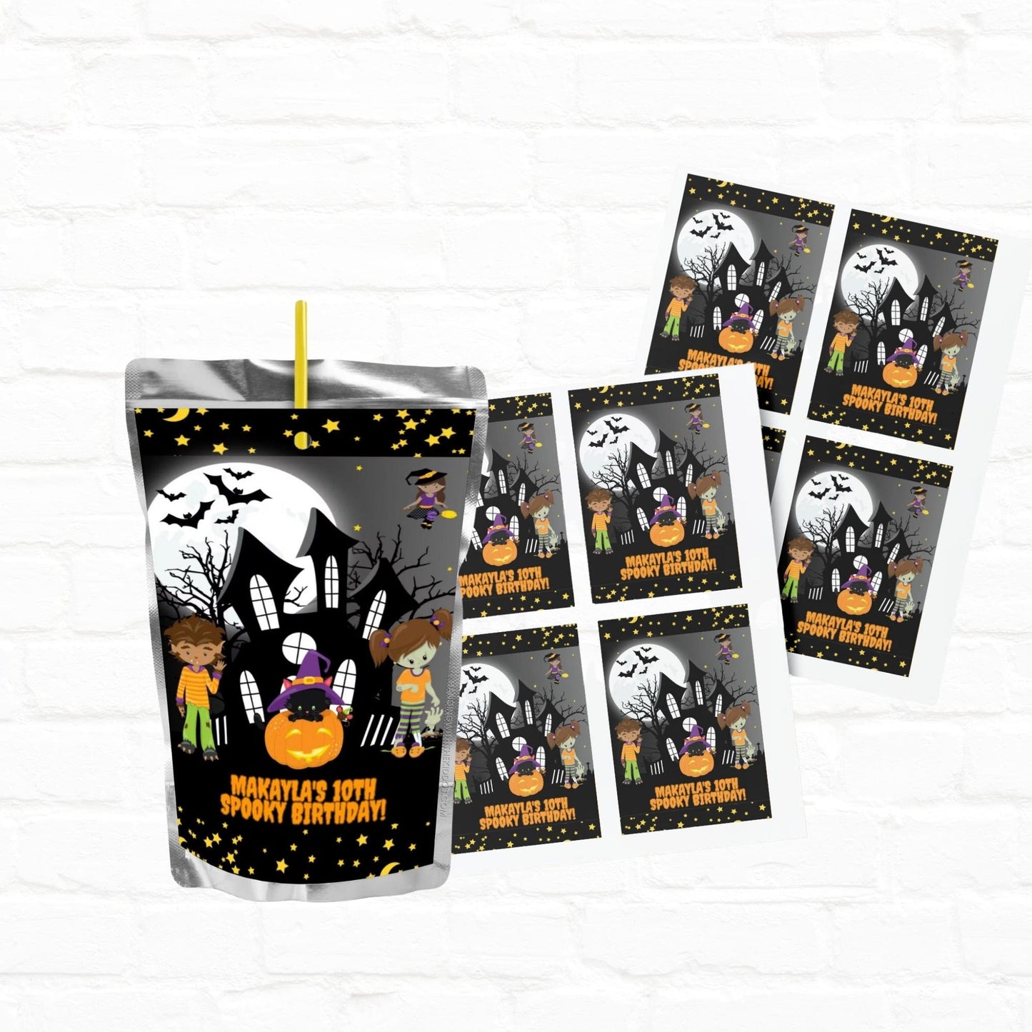 Instant Download|Spooky Birthday Custom Juice Pouches Labels |Halloween Birthday Party Two Spooky Birthday