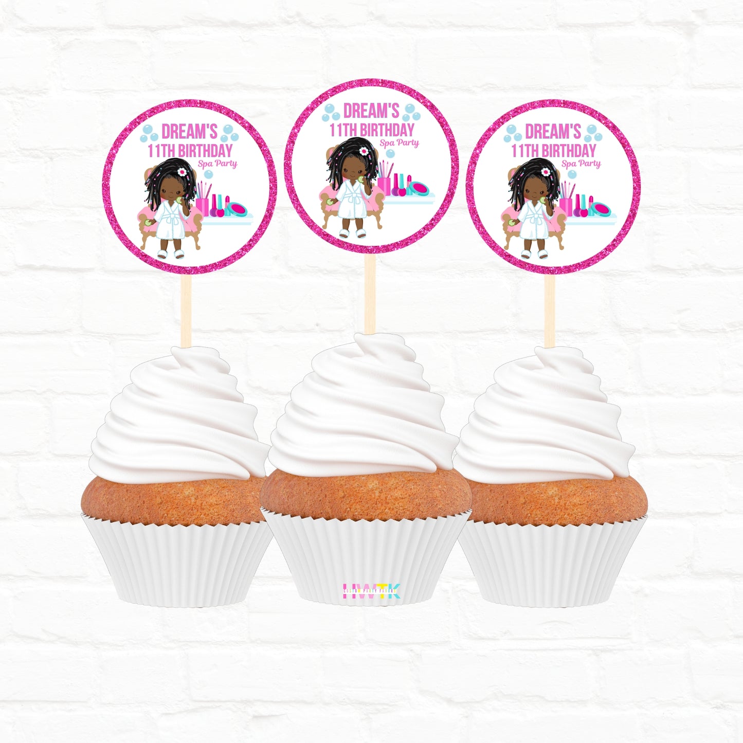 Girls Spa Party Personalized 2” round Cupcake Toppers 12pc|01