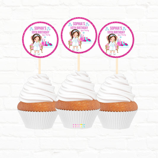 Girls Spa Party Personalized 2” round Cupcake Toppers 12pc|04