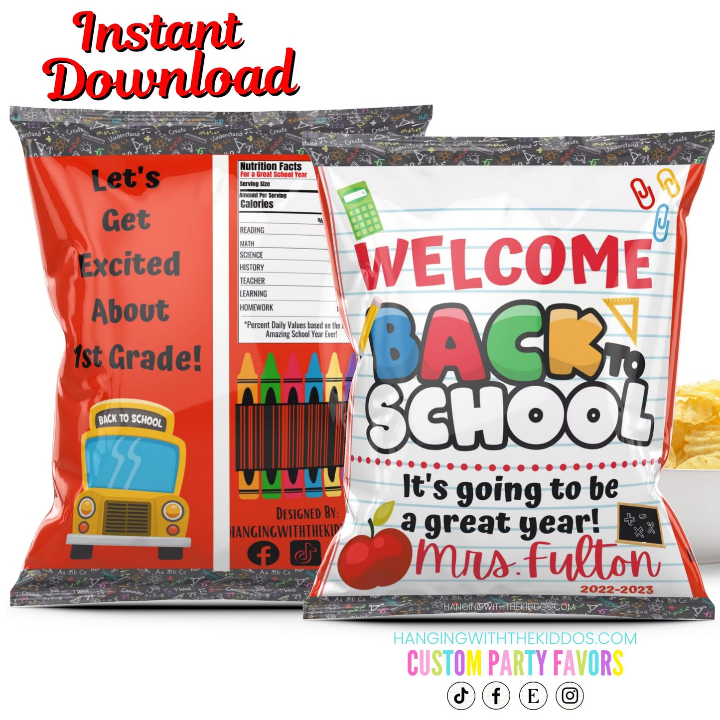 Welcome Back to School Gift from Teacher Welcome Bags | Ready to Edit Chip Bag Template