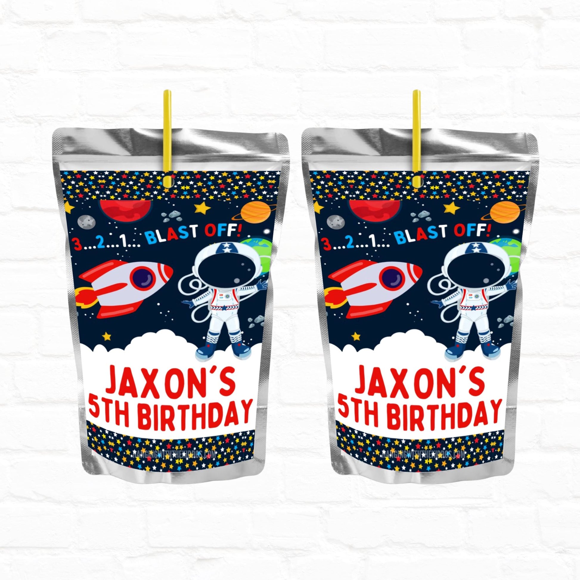 Space Birthday Astronaut Personalized Juice Pouch Labels|Instant Download