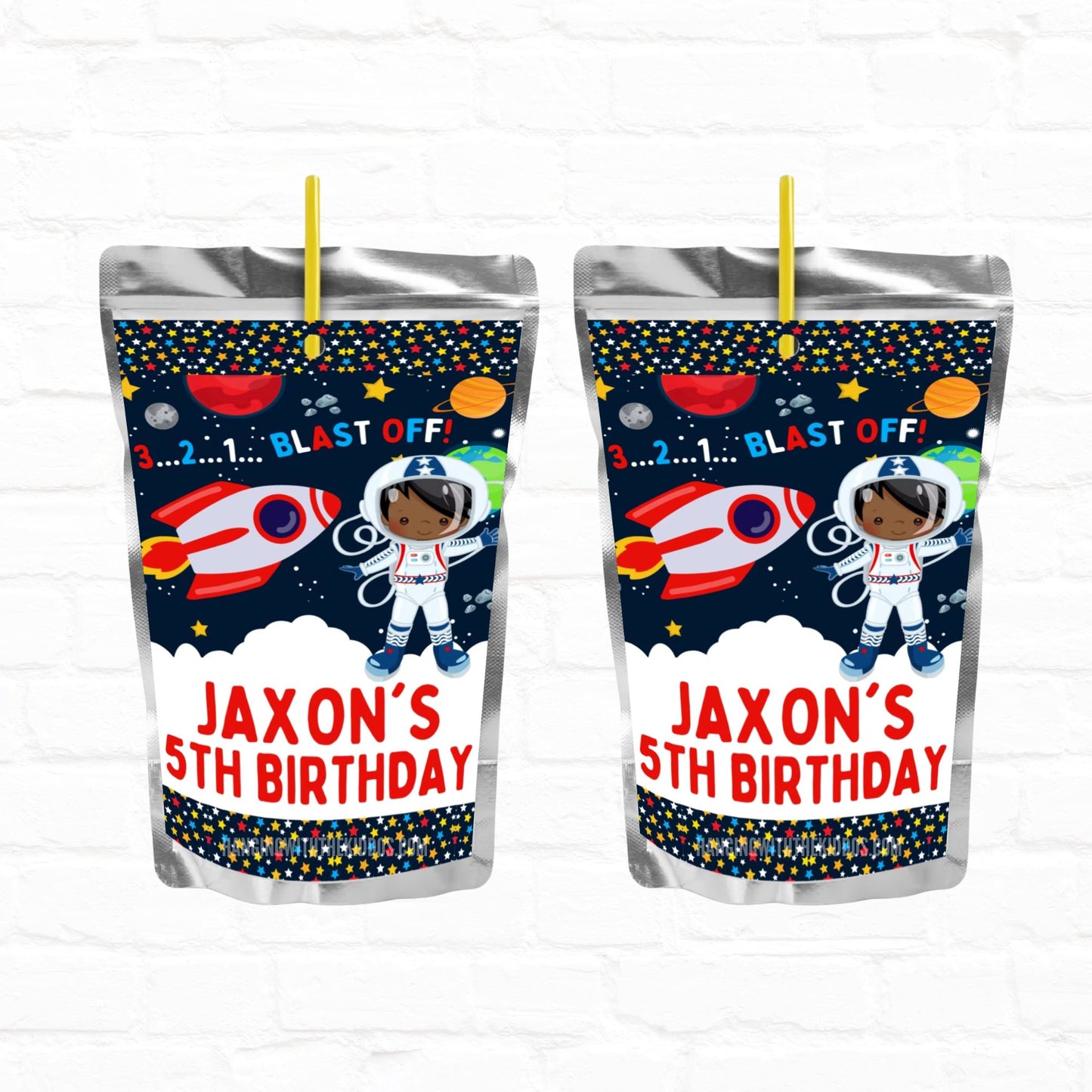 Space Birthday Astronaut Personalized Juice Pouch Labels|Instant Download 01