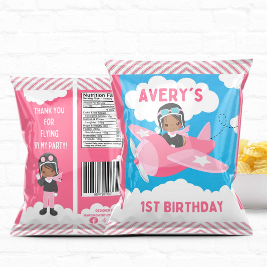 Airplane Birthday Party Personalized Chip Bags Girl Polite|Instant Download