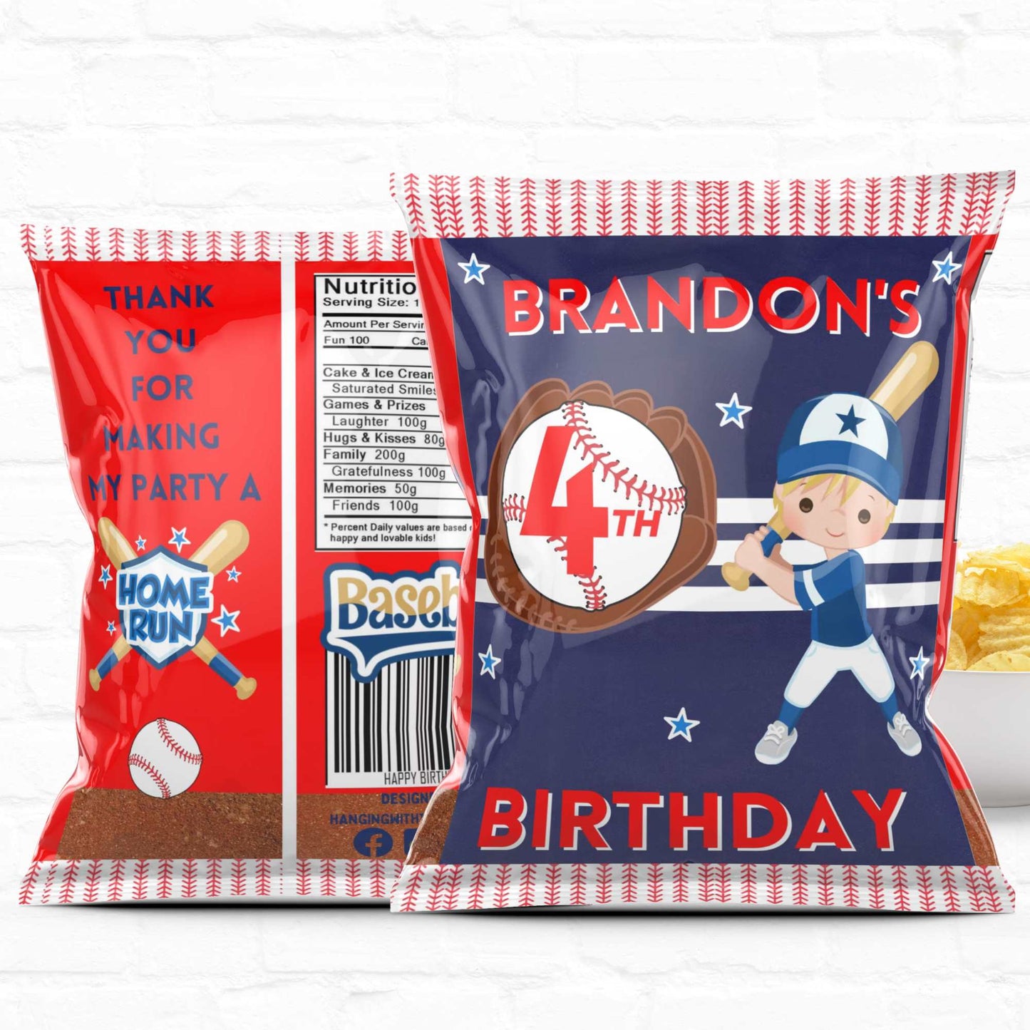 Baseball Birthday Party Favor Personalized Chip Bag Instant Download 03