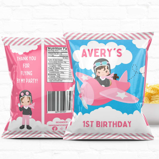 Airplane Birthday Party Personalized Chip Bags Girl Polite|Instant Download 02