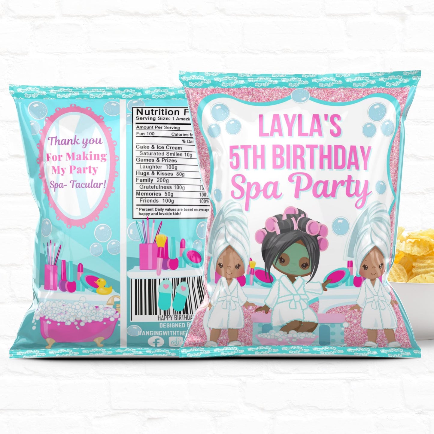 Tween Spa Party Turquoise Favors Chip Bags