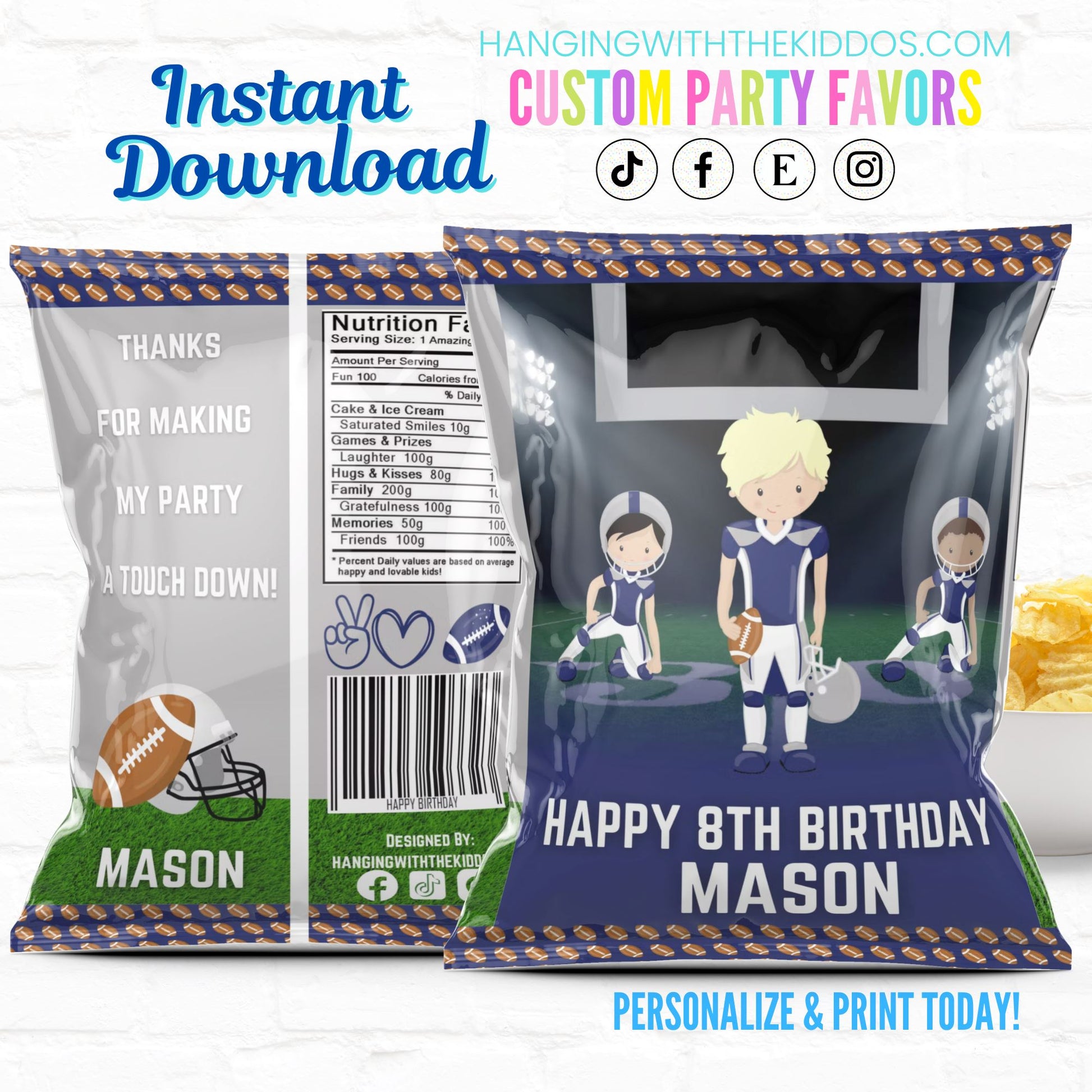 Football Birthday Party Favors Personalized Chip Bags Instant Download 03