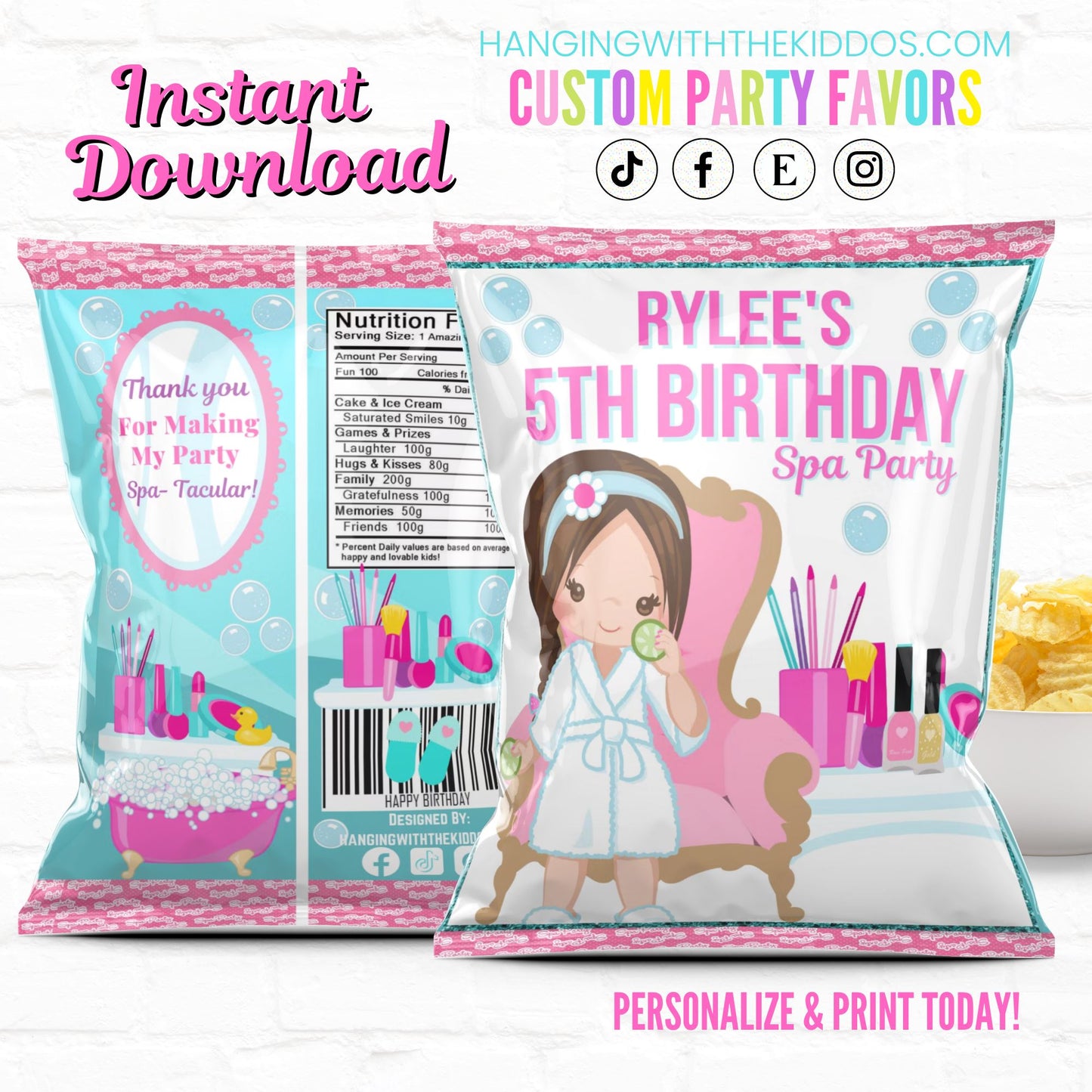 Tween Girl Spa Party Personalized Party Favors Chip Bags