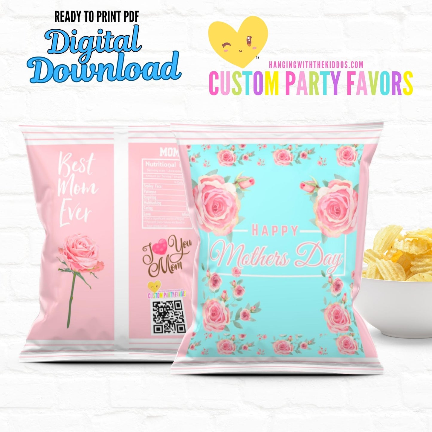 Rose Mother's Day Gift Bag Custom Chip Bag|Instant Download