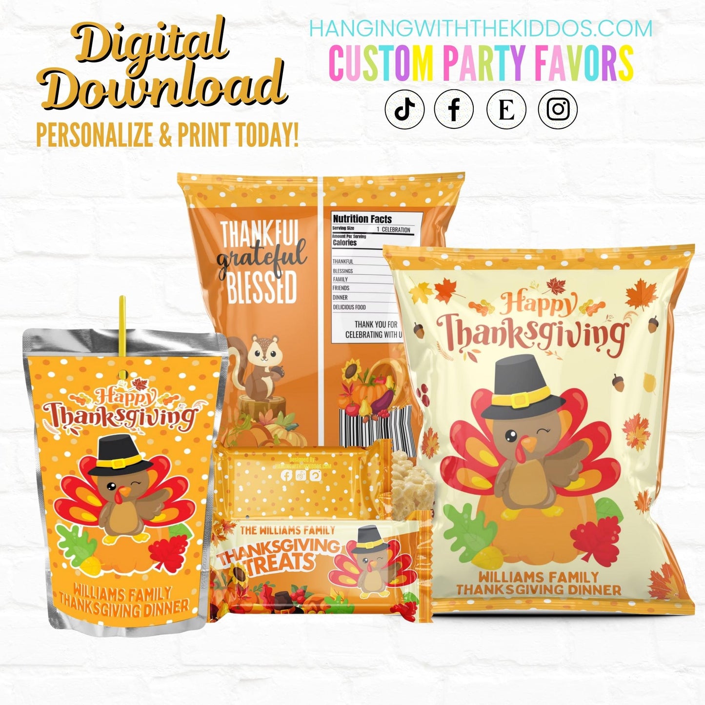 Thanksgiving Dinner Party Favors Bundle| Digital Download