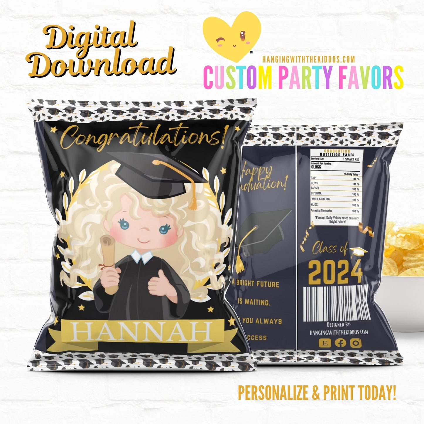 Graduation Party Custom Party Favors Personalized Chip Bags Girl 03