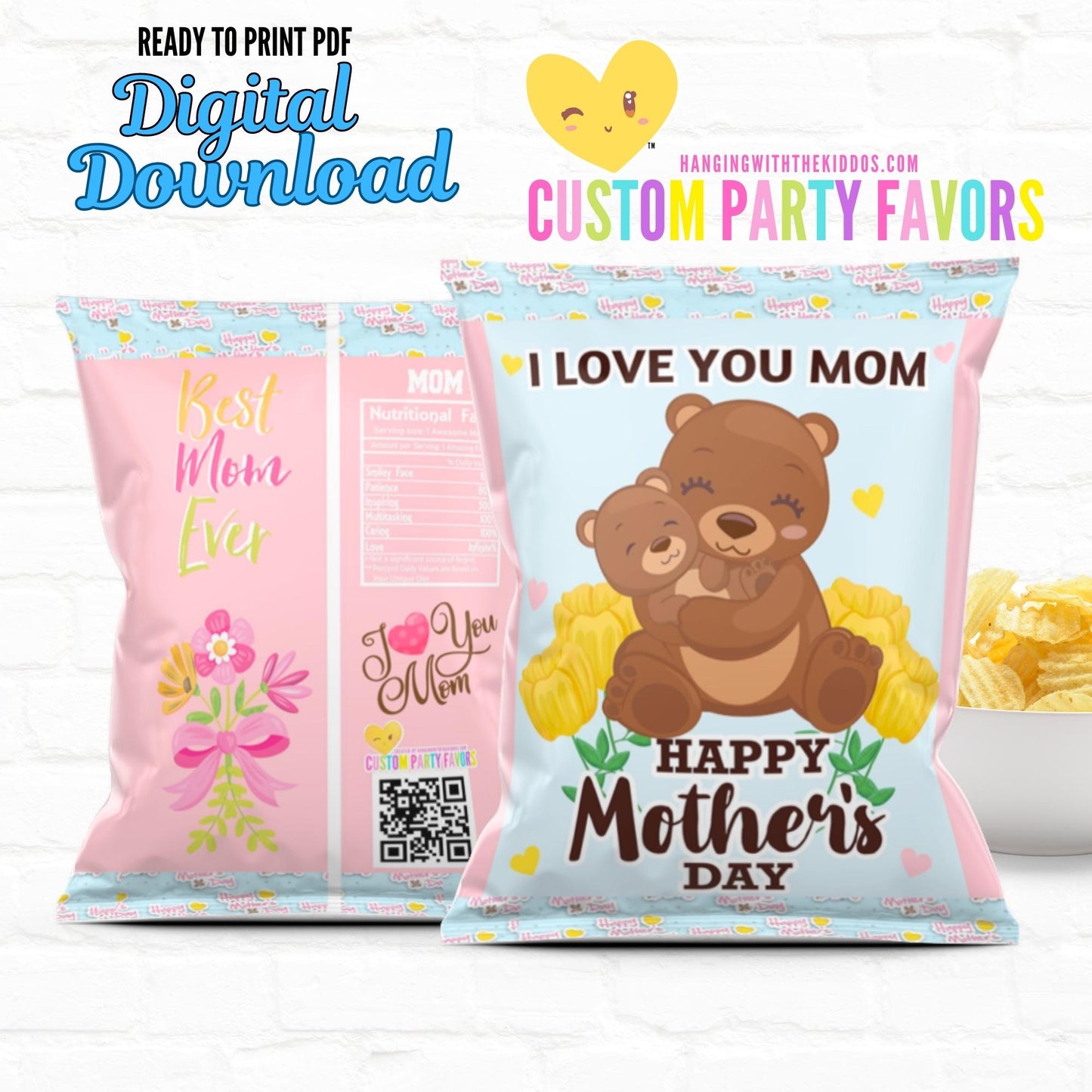 Mama Bear Mothers Day Gift Bag Custom Chip Bags|Instant Download