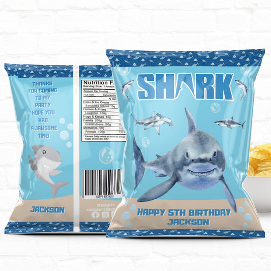 Shark Birthday Party Favor Personalized Chip Bag| Instant Download