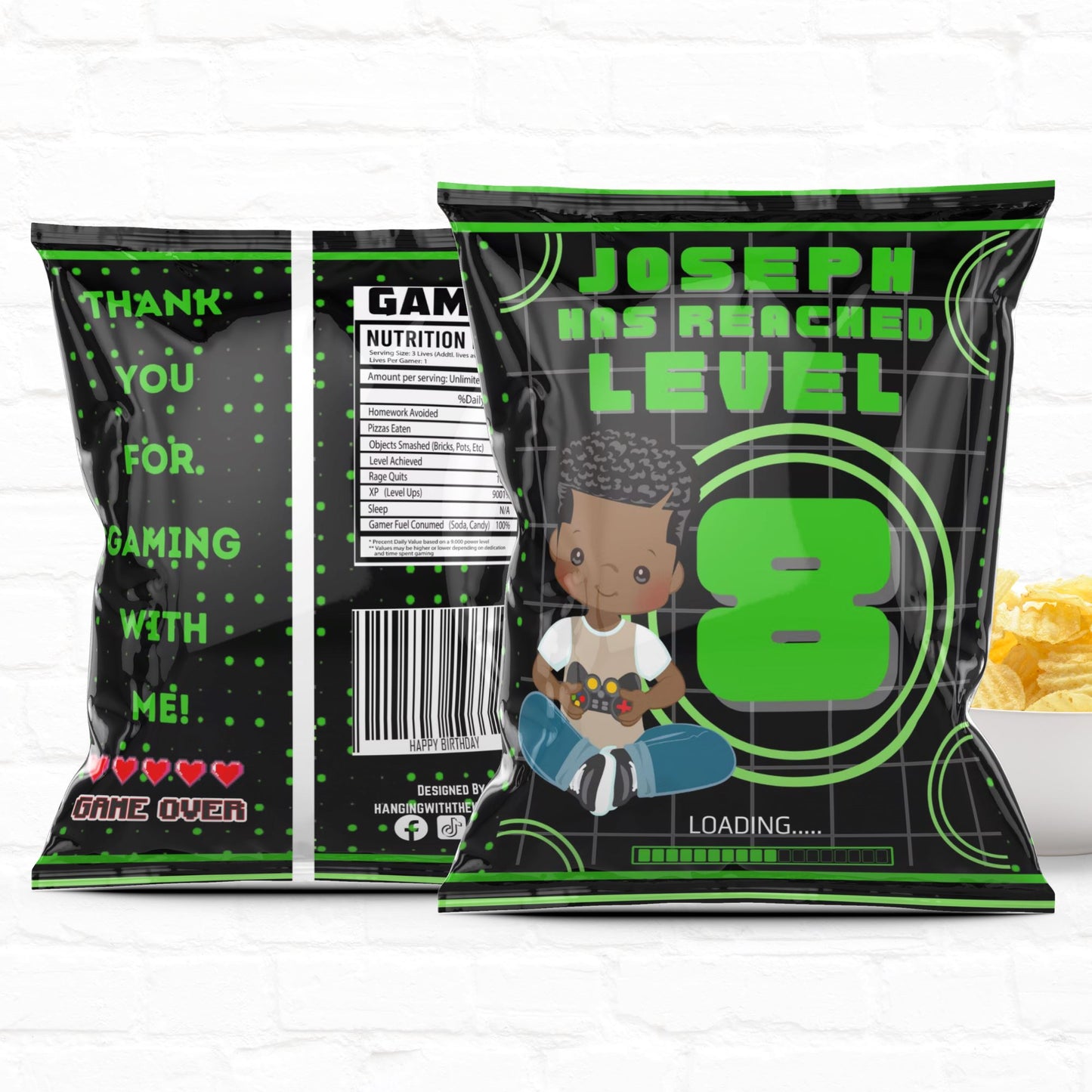 Video Game Level Up Party Favor Personalized Chip Bags| Instant Download